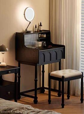实木小钢琴梳妆台60cm中古小型黑色床头化妆台超窄法式复古化妆桌