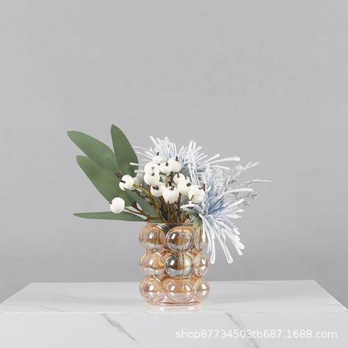 软装现代轻奢花艺仿真桌面装饰售楼部前台蓝色假花插花摆件新中式