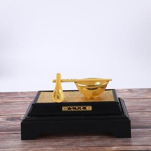 新款绒沙金碗筷勺摆件婚庆会销家居招财纳福富贵塑料金饭碗镀金