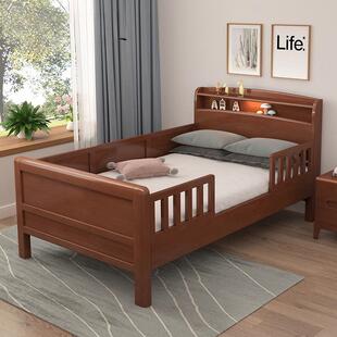 全实木儿童加宽拼接床老人床单人床1米1.2米1.35带护栏老式高脚床