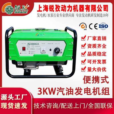 上海锐孜RZ3900CX汽油发电机单相220V3KW汽油发电一体机家用