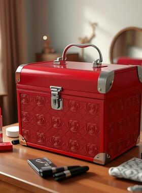婚礼彩礼红色首饰盒双层储物铝合金手提箱大空间密码锁珠宝饰品箱