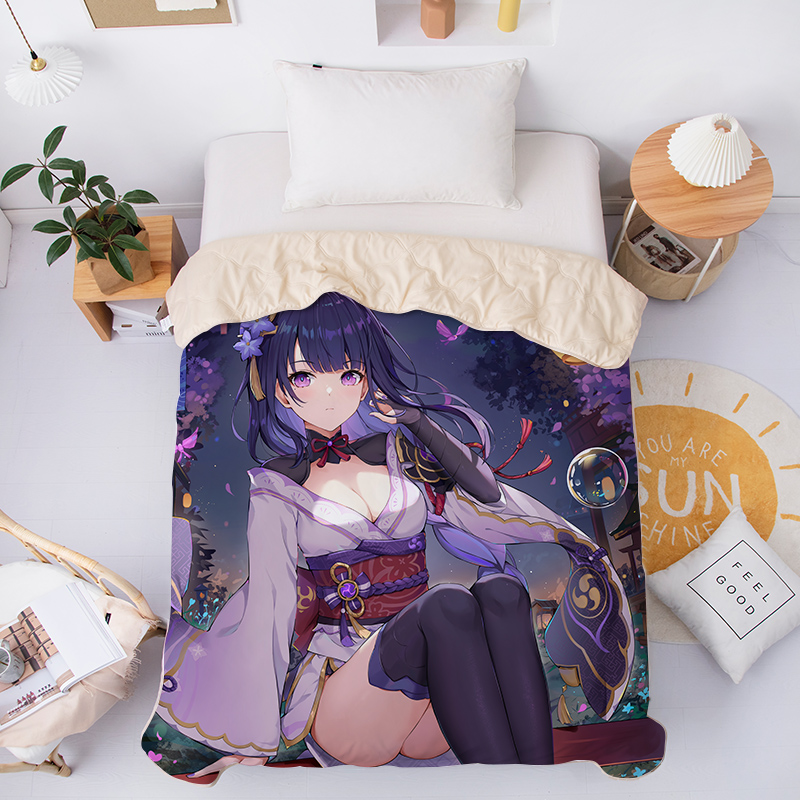 定做儿童卡通动漫原神夏凉被空调被宿舍单人可水洗夏季薄被子雷神