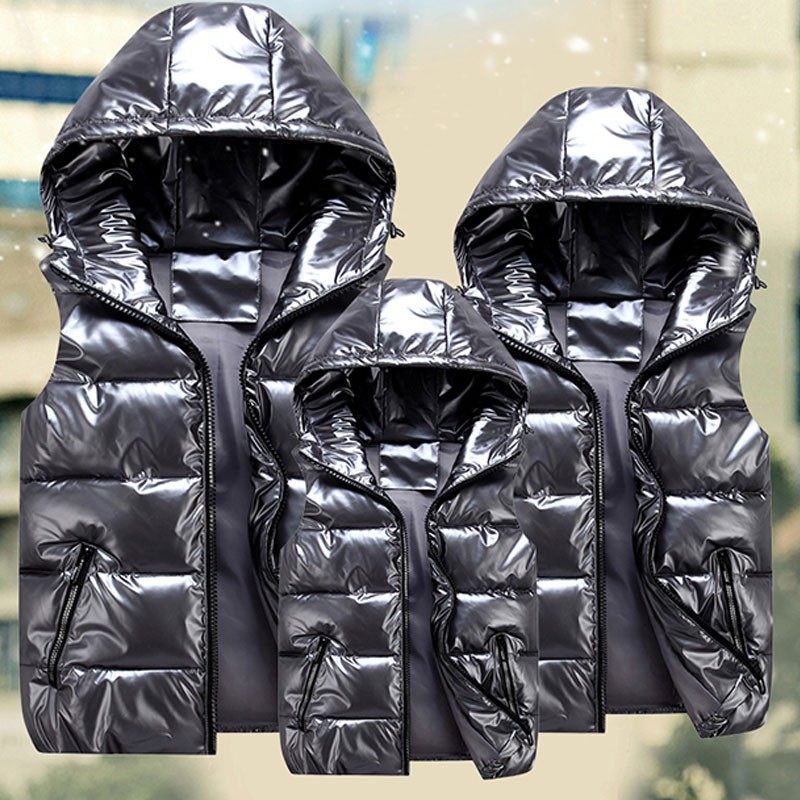 新款秋冬亲子装羽绒棉马甲外套儿童中大童连帽马夹男女童保暖背心