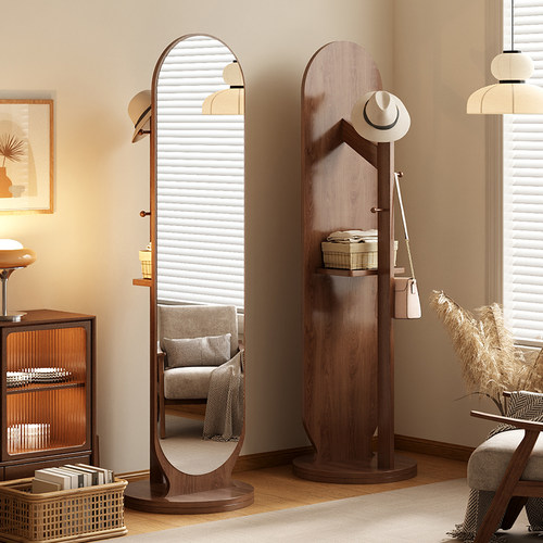 旋转穿衣镜落地全身镜挂衣架一体卧室衣帽架镜子立式可移动试衣镜