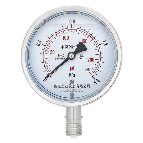 YN100BF不锈钢耐震压力表真空表100mm耐高湿耐腐蚀 M20*1.5 圣迪