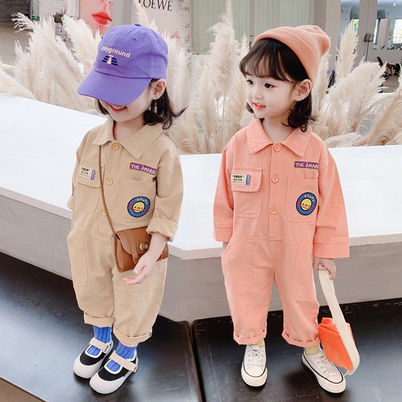 儿童工装连体衣春秋洋气男女童牛仔连身裤时髦外出婴幼儿宝宝爬服