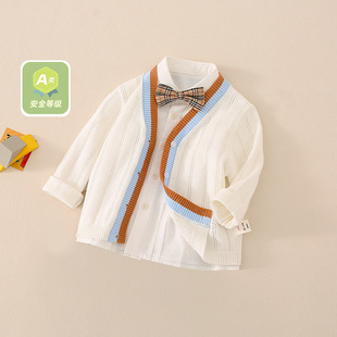 男童针织开衫薄款春夏婴儿小儿童纯棉镂空透气空调衫外套新款