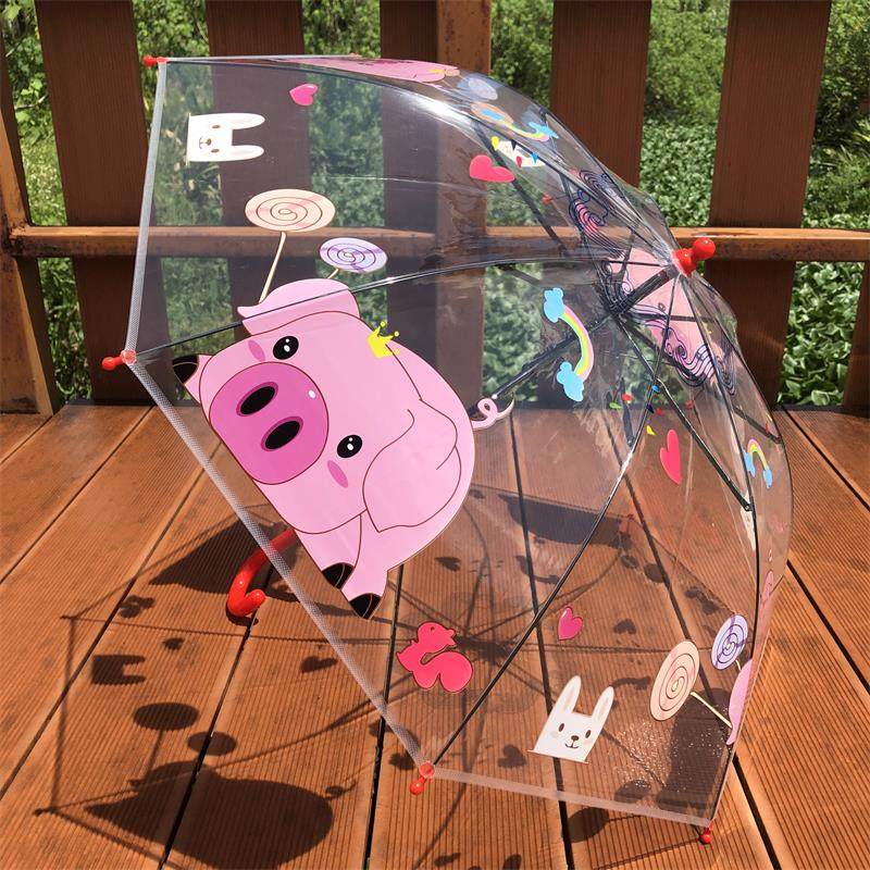 新品卡通透明伞挖土机男女孩小学生创意宝宝幼儿园长柄伞儿童雨伞
