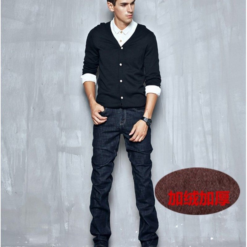 加长加绒保暖牛仔裤加厚男裤直筒裤长裤子120cm超长修身高个子