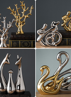 家居装饰品工艺品小摆件家庭房间客厅酒柜时尚摆设创意电镀发财树