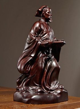 黑檀木雕木工祖师鲁班雕像摆件实木雕刻人物家居客厅公司装饰送礼