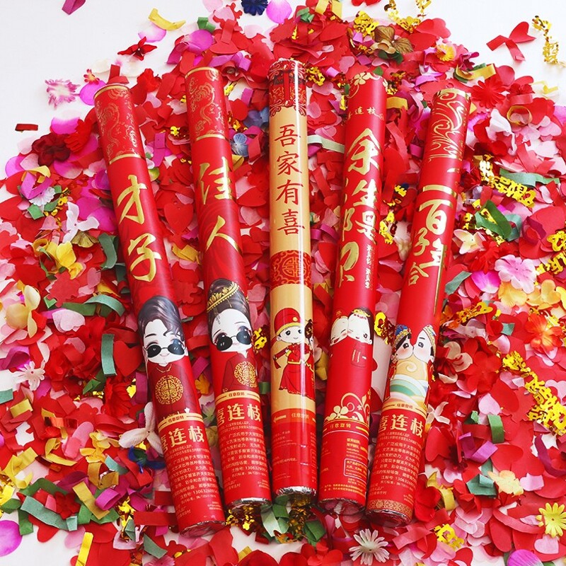 开业庆典结婚礼炮手持彩带礼宾花瓣道具庆典玫瑰礼花筒鞭炮礼泡弹