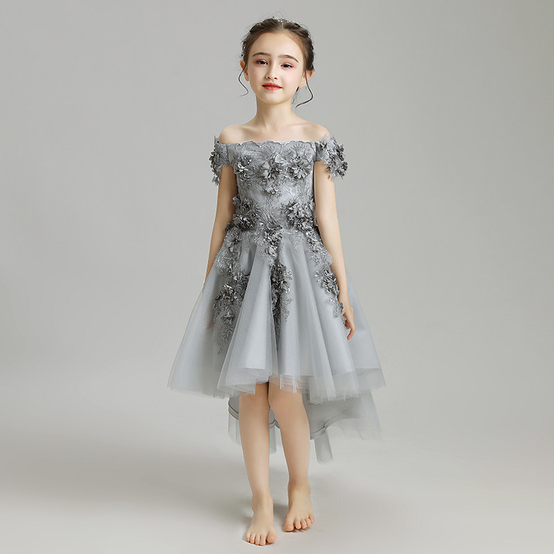 儿童晚礼服公主裙小花童拖尾女童婚纱蓬蓬纱女孩主持人钢琴演出服