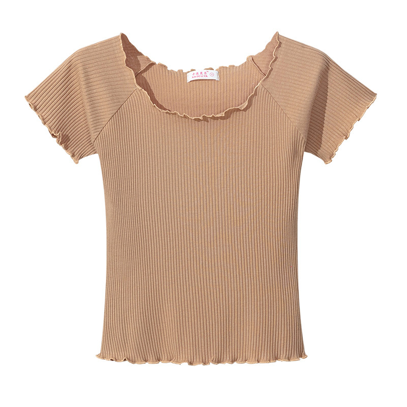 红色短款一字肩高腰上衣女性感锁骨紧身短袖T恤针织衫2020年夏季