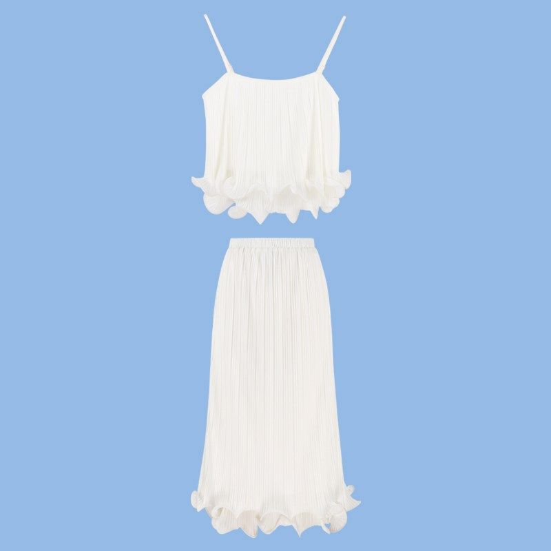 韩语琳 独特绝美木耳边吊带背心女2025新款夏季高腰半身裙两件套