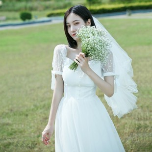 【白小仙】2021新款森系简约法式旅拍轻婚纱新娘小个子领证礼服夏