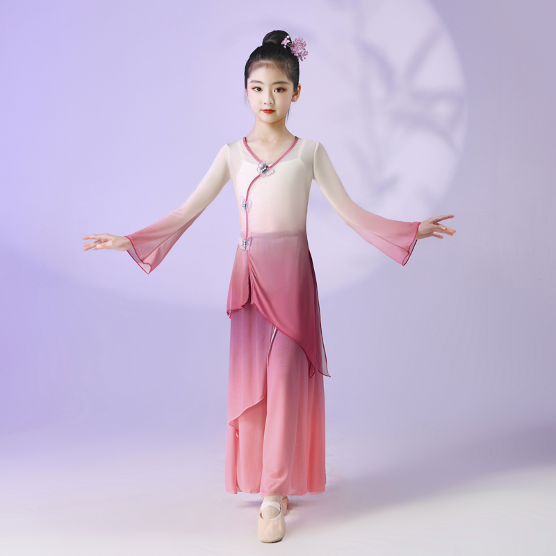 儿童古典舞演出服身韵飘逸纱衣裤裙中国风舞蹈服女童扇子舞演出服