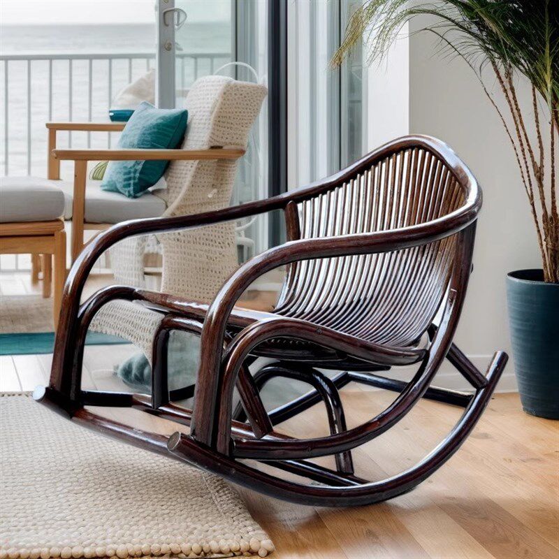 黑胡桃摇椅单人躺椅天然真藤沙发椅阳台懒人椅子休闲成人摇摇椅