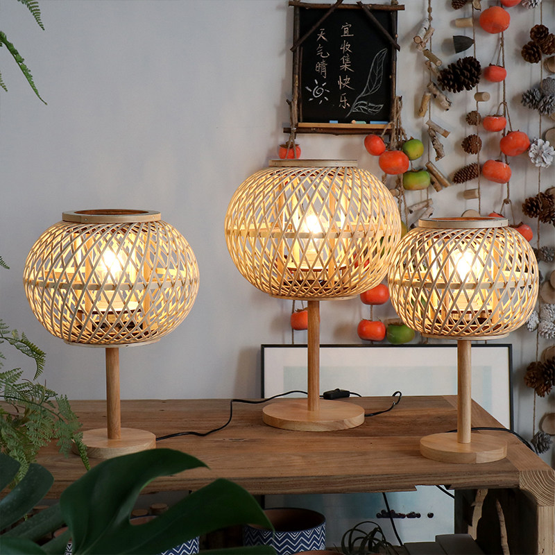 藤编风灯新中式烛台插电落地支架灯笼民宿酒店样板间装饰摆件日式