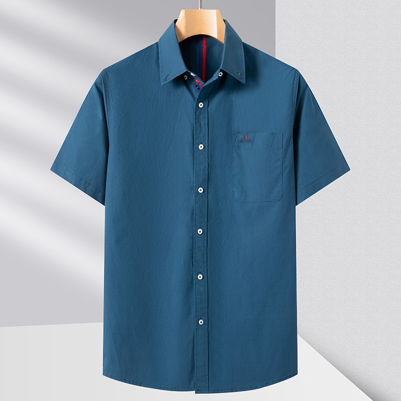 加肥加大码男士纯棉衬衣胖人休闲宽松短袖衬衫夏季条纹特大号上衣