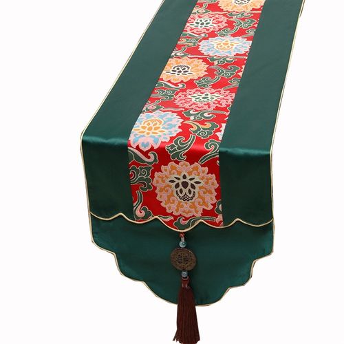 中式玉佩时尚简约田园餐桌桌旗桌布茶几布艺床旗台布锦缎桌布定制