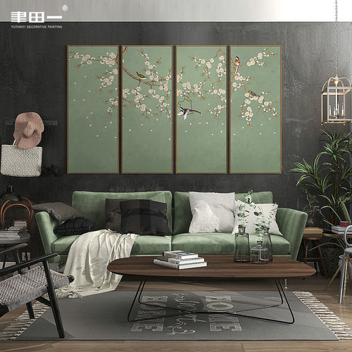 中式客厅沙发背景墙装饰画工笔花鸟玄关卧室床头挂画样板间展厅画