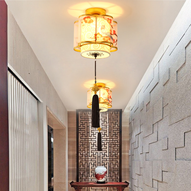 新中式过道灯走廊灯入户门灯玄关灯阳台灯红色灯笼顶灯网红家用