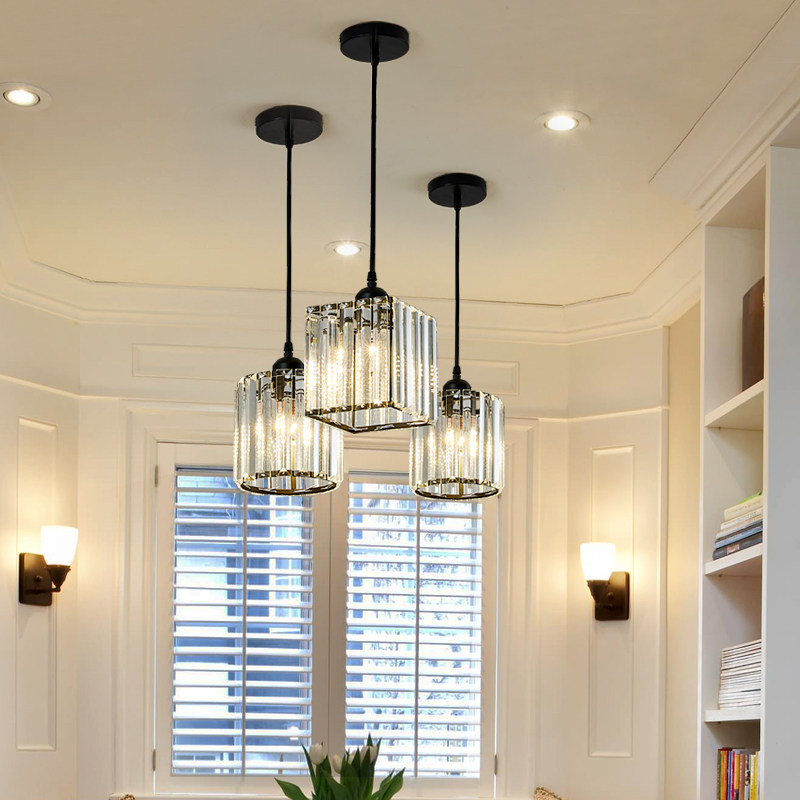 北欧轻奢餐厅灯水晶吊灯三头长方形餐桌饭厅单头复式楼梯吧台简约