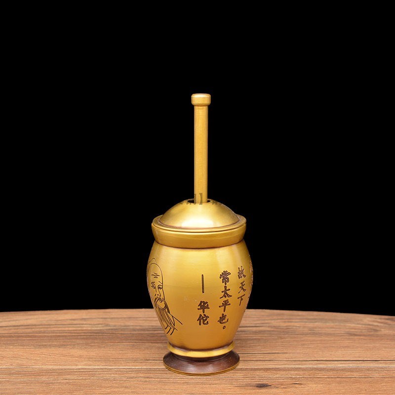 黄铜捣药罐杵子药盅擂钵臼缸研钵臼纯铜盅捣碎捣蒜泥器研磨器摆件