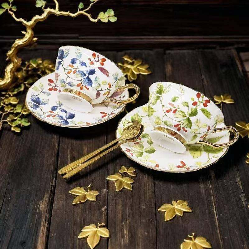 式欧骨描金陶瓷咖啡杯美式礼户外家用办婚公室YKD餐瓷厅茶杯套装