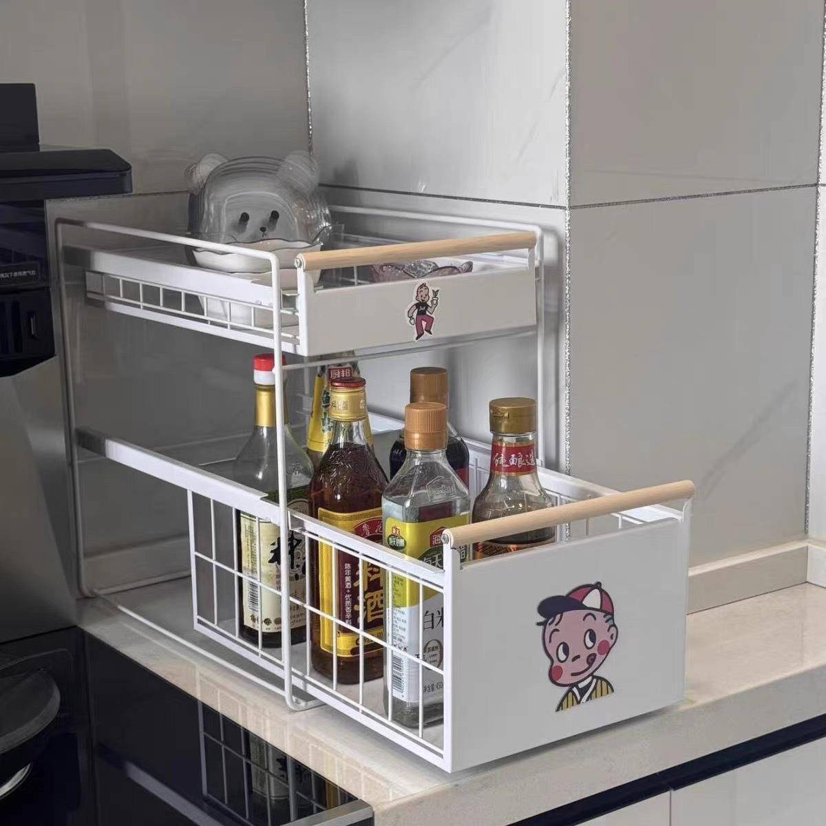 免安装厨房下槽置河知熙00物架调料碗碟架抽式水池收纳拉橱柜拉水