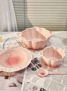 高颜值陶瓷釉下双耳ins汤碗泡面碗is家用餐风彩具套装nSBA组合