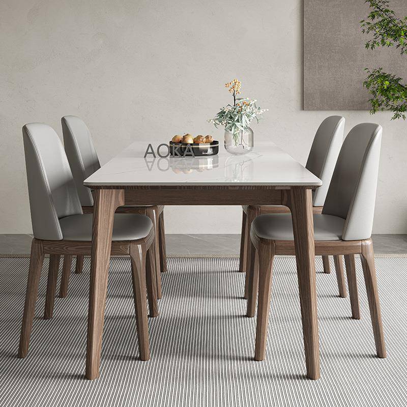 德利丰岩板桌实ACF白木胡桃木餐色现代简约家用小户型长方形餐蜡