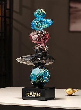 石来运转书房公室石头摆件轻奢高档办客厅视柜玄slyz高级感装关饰