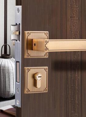 中室内门门锁黑色卧室式新实木房门锁静音磁吸轴承门把手双开X211