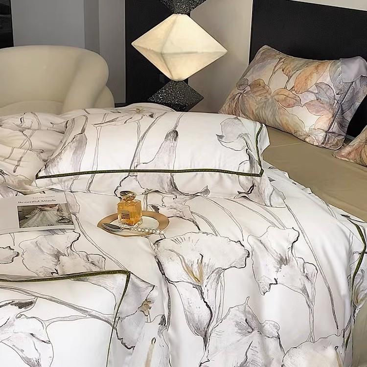 1春夏凉感10YLS-20250支兰天四件套复古花卉数码印花滑被丝套床丝