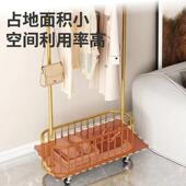 衣架落红地卧室挂衣可移动带家用客架厅网轻轮详询客服奢晾衣架简