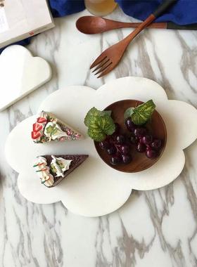 创意北欧大石创纯白色理云餐盘UUJ朵汉白玉石板餐具酒店装意饰平