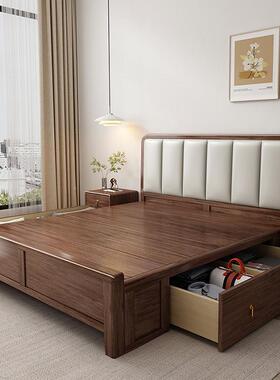 胡桃木实双木主床1MJR米5奢卧轻软包人床厂家直销中式带抽屉的储