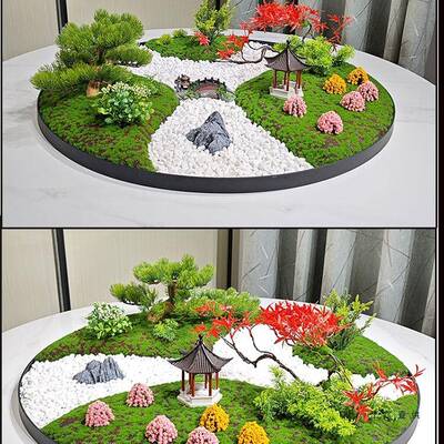 店大圆桌盘中间摆餐桌花转摆F98T8967花微景观圆桌件装饰酒摆台花