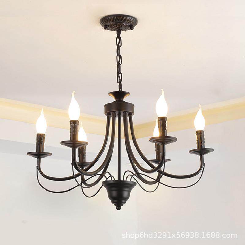 美式578式简厅灯客餐厅吊灯欧式铁艺田园蜡烛吊灯卧室约民馨宿温