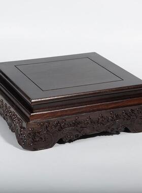 ZJ6663红黑长承方正方水浪底座玉石石头重花瓶盆奇景佛像摆件实木