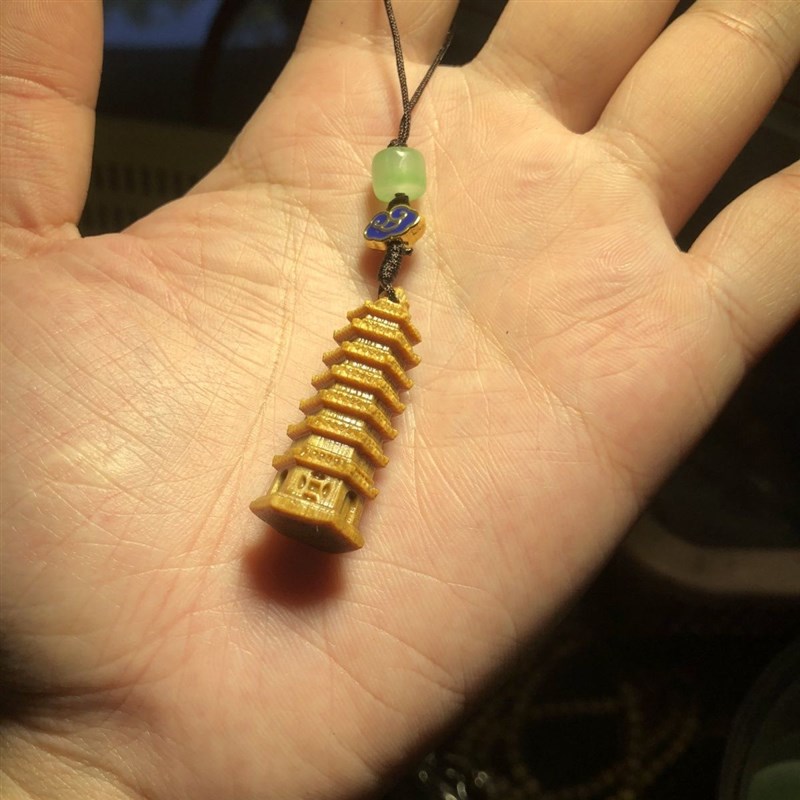 精品绿檀文昌塔木雕钥匙扣挂件随身七层小挂件小礼品木雕文玩男女