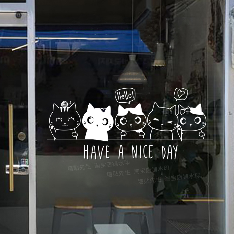 简约可爱宠物店橱窗防撞玻璃门贴纸撸猫馆猫咖店铺墙面装饰墙贴画