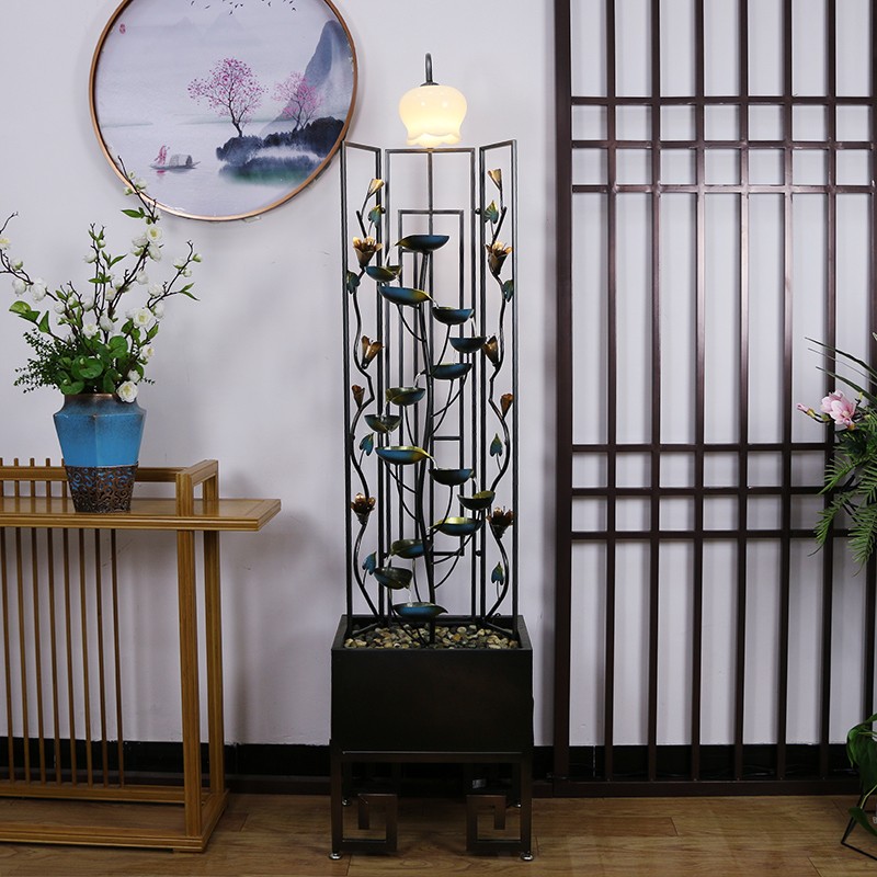 新中式铁艺屏风隔断流水景观客厅装饰沙发边电视柜旁落地摆件轻奢