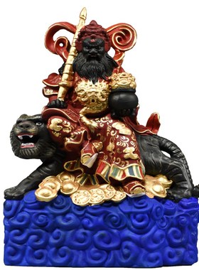 实木雕刻彩绘骑虎赵公明神像摆件新中式武财神家居客厅办公装饰品