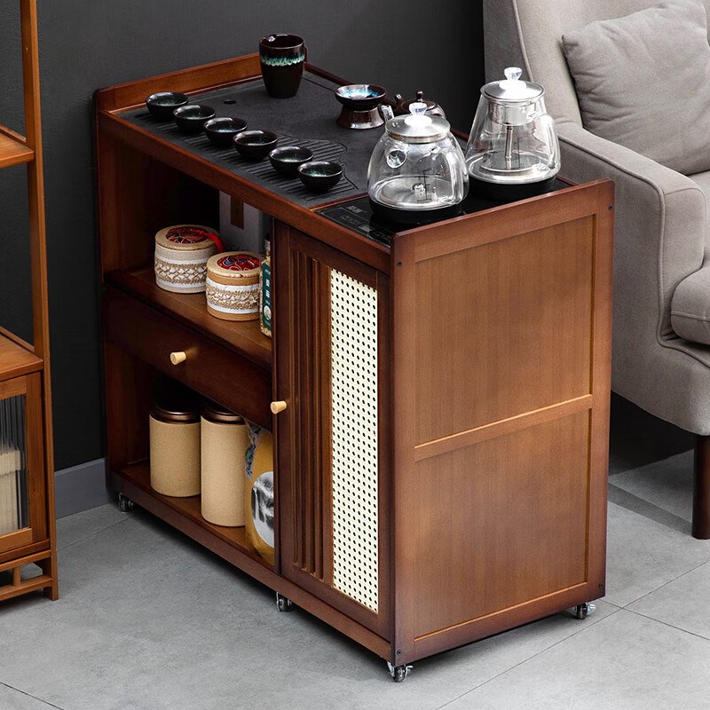 新中式移动小茶台桌家用茶车带轮煮泡茶烧水壶一体茶几客厅茶水柜