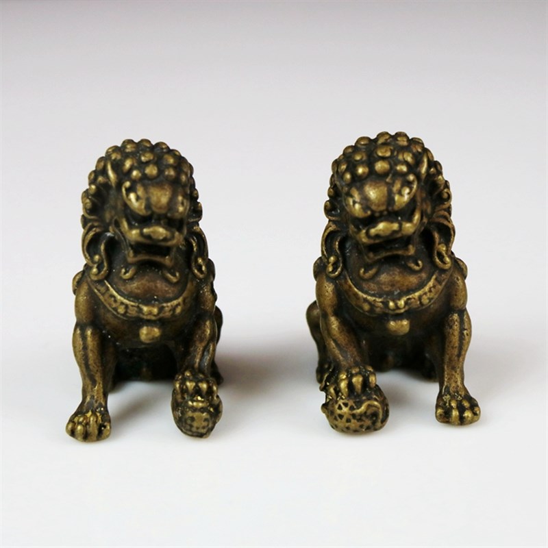 铜器仿古铜狮子一对宫门实心狮子镇宅武狮对狮小号迷你桌面摆件