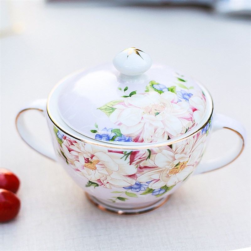 英式骨瓷糖罐带盖陶瓷复古糖缸方糖罐白砂糖罐子储物罐